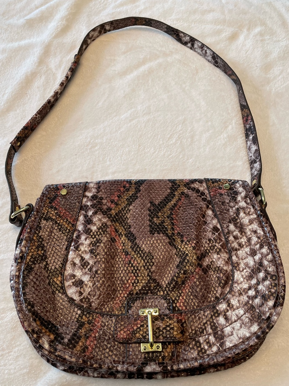 Nine West Snake Skin Faux Leather Shoulder Bag Style in Brown and Cream.